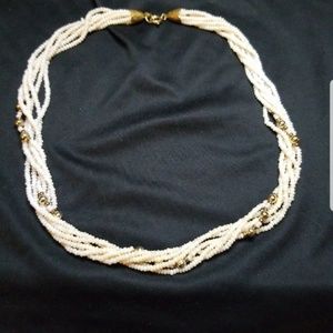 Pearl Necklace Twisted 6 Strands w/Gold Tone Beads